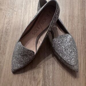 Sole Society Glitter Flats - Silver Sparkle